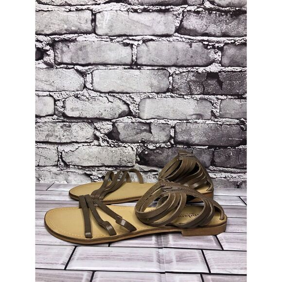 Sundance Taupe Leather Open Strap Back Zip Flats Sandals Women Sz 41EU/10.5M US - Picture 8 of 16
